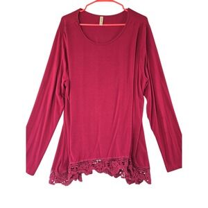 OLRIK Women's Burgandy‎ Shirt  Size 3X  Lace Detail Blouse Top